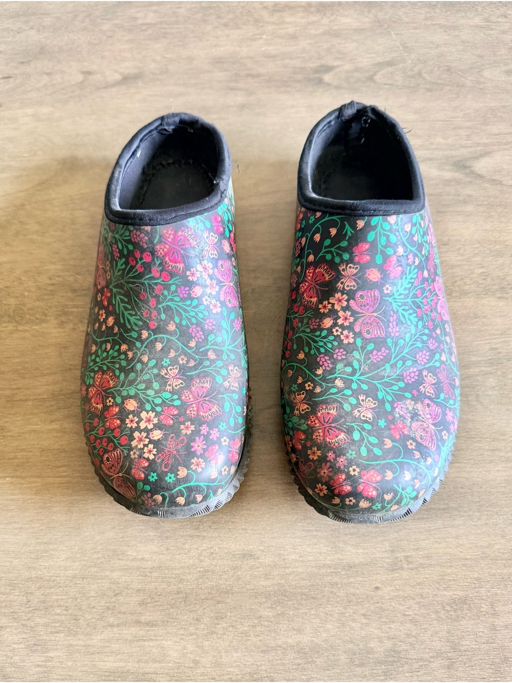 Western Chief Floral Slip-On Mules - Black with Pink & Green